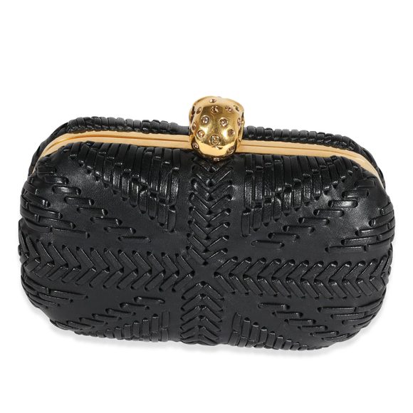 Alexander McQueen Black Woven Leather Brittania Skull Box Clutch - Picture 3 of 7